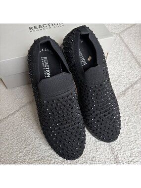 Kenneth Cole Reaction Cameron Jewel Jogger Sneakers Black Rhinestone Slip-On